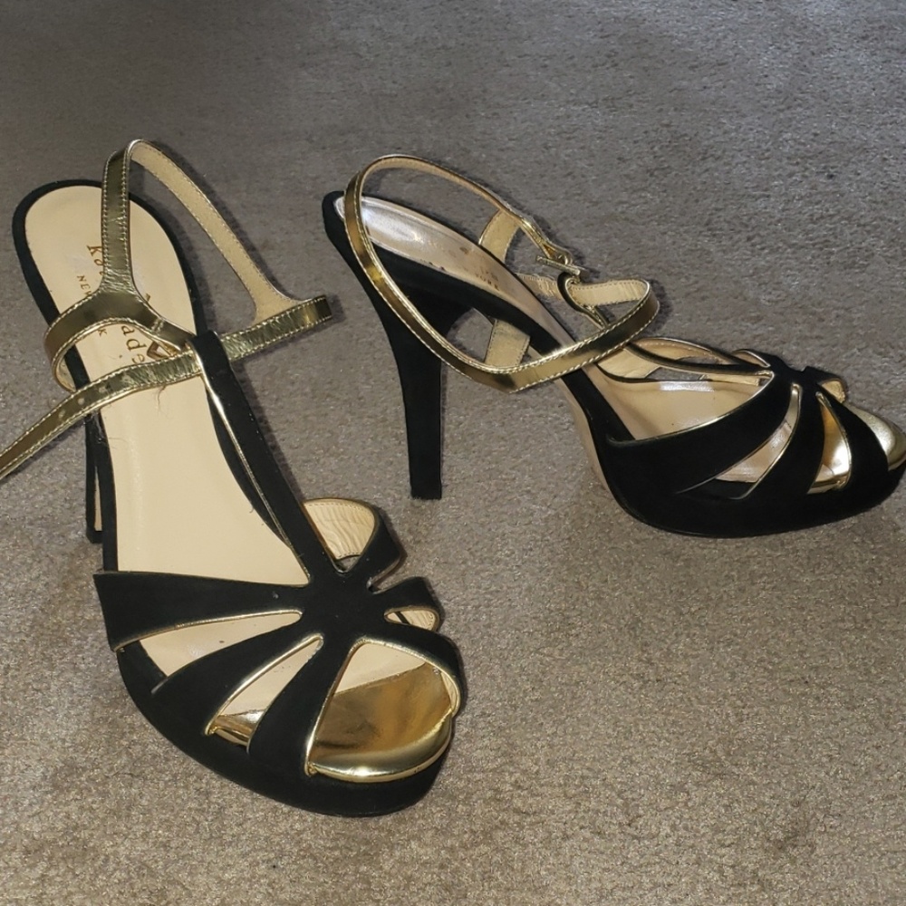 Kate spade black real leather suede platform sandals EUC